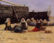 尤金 布丹 : Fishwomen Seated on the Beach at Berck